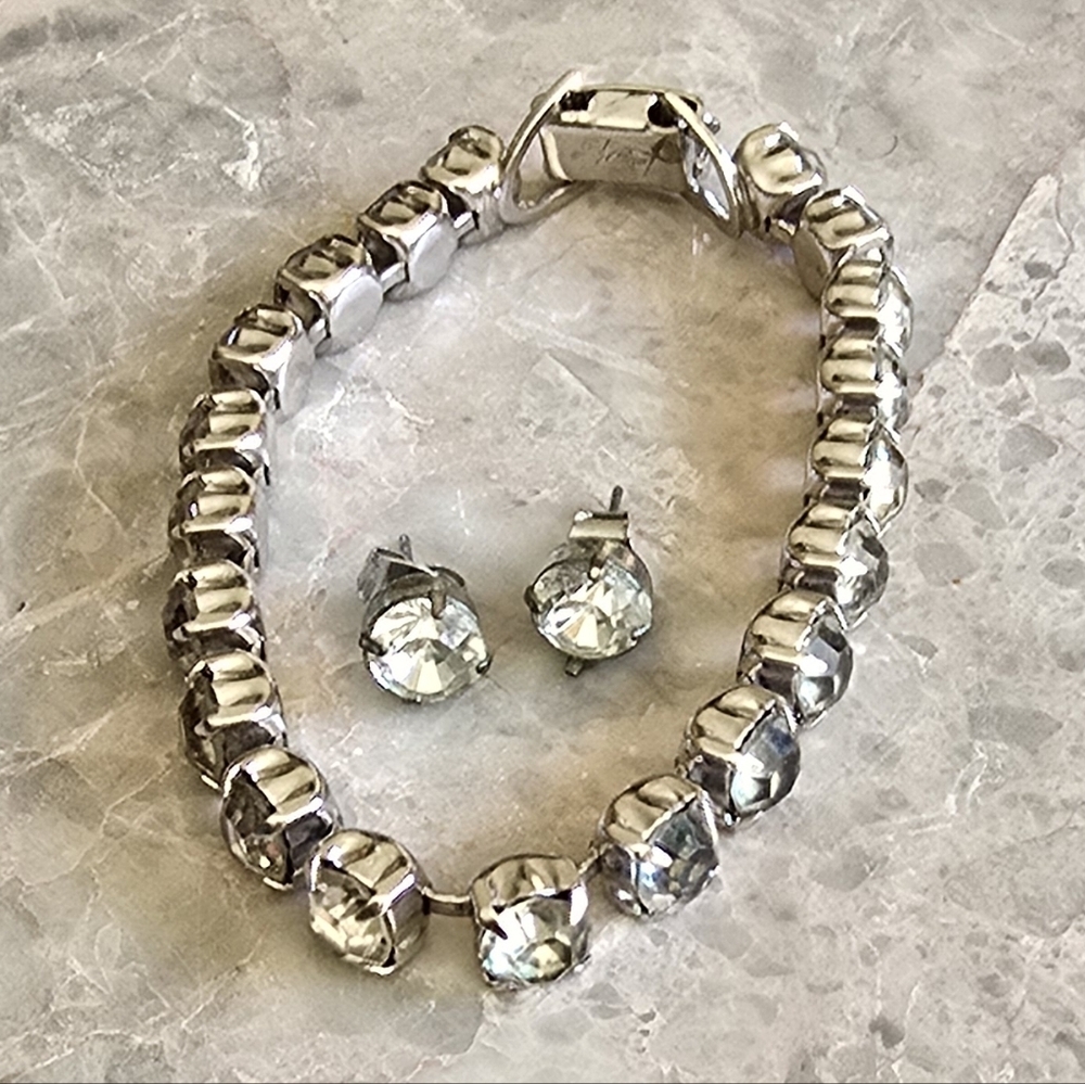 Vintage 1950 Coro rhinestone tennis‎ bracelet set w/earring for Carol Channing